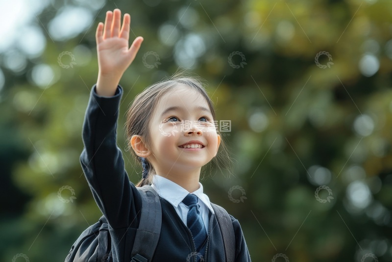 高清大图下载【趣麦麦图】挥手告别的小学生