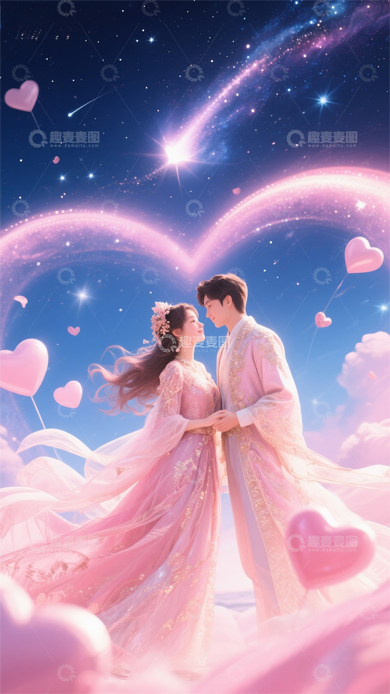 高清大图下载【趣麦麦图】七夕情侣爱情电商海报背景壁纸素材19