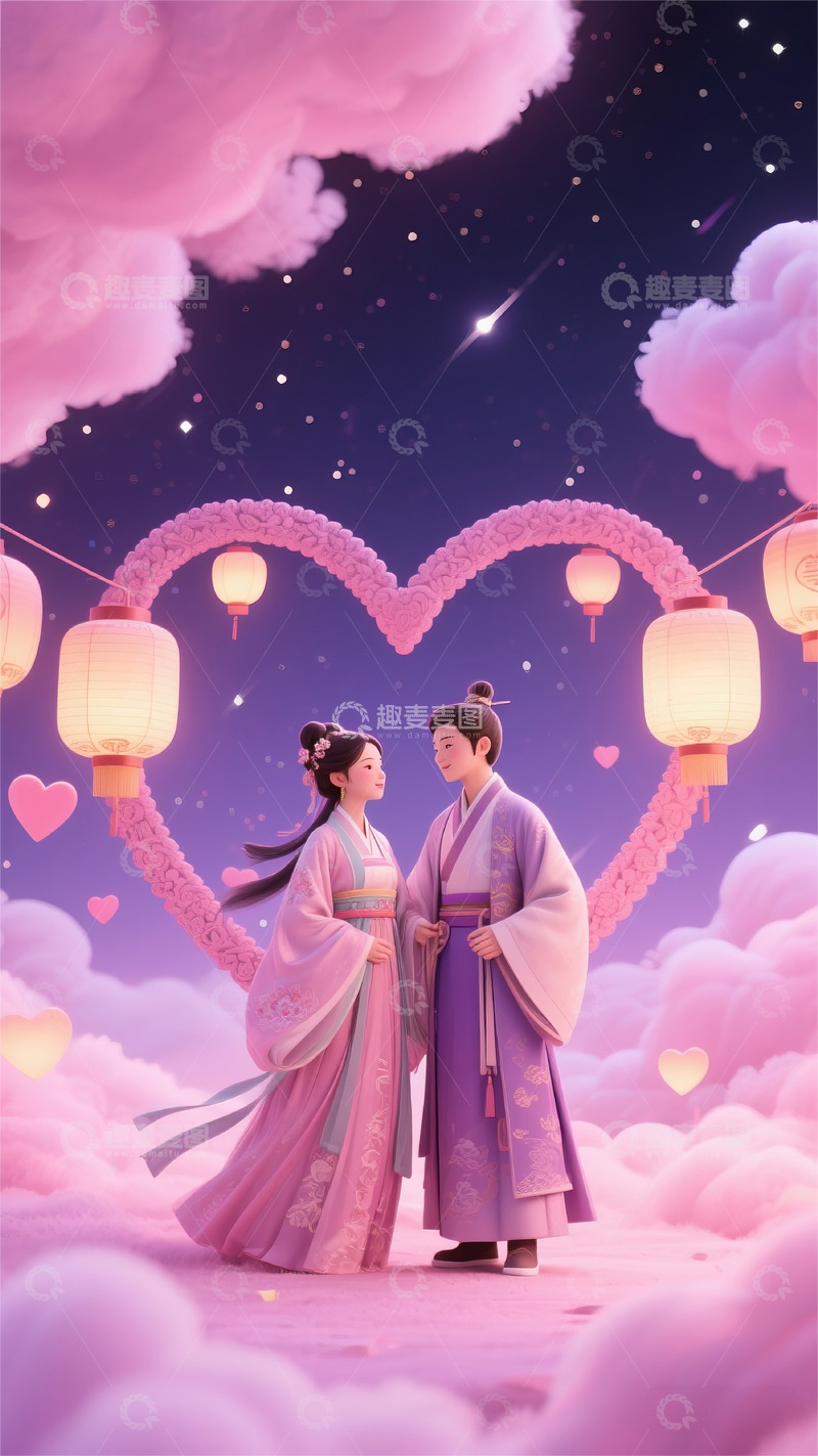 高清大图下载【趣麦麦图】七夕电商情侣爱情海报背景壁纸素材17