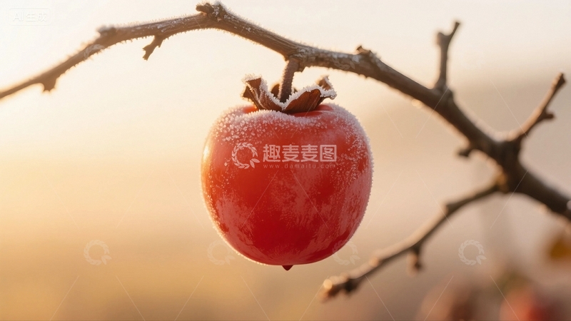 高清大图下载【趣麦麦图】霜降枝头的柿子01