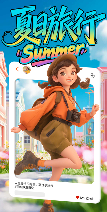 毕业旅游3D海报