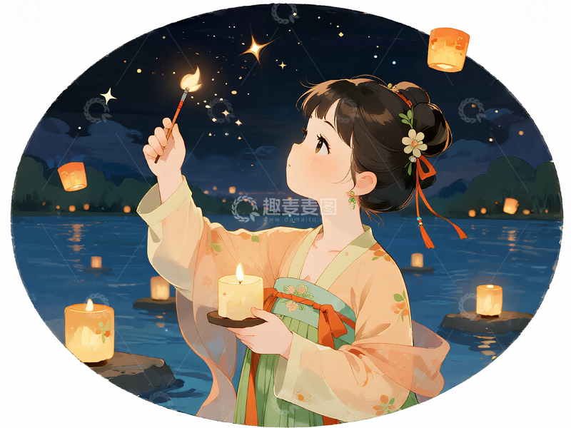 源文件下载【趣麦麦图】七夕浪漫古风女孩