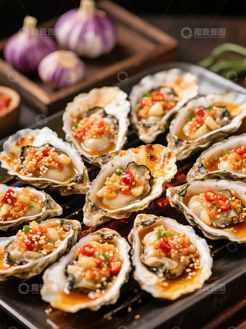 高清大图下载【趣麦麦图】烧烤蒜蓉生蚝美食摆盘
