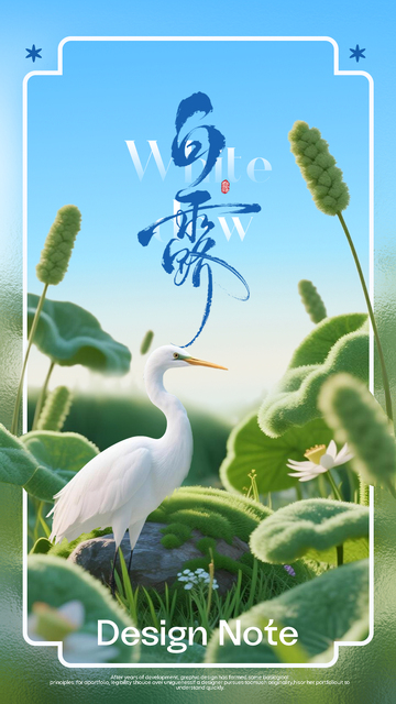 白露玻璃朦胧感白鹤节气宣传海报