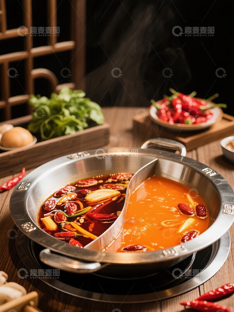 高清大图下载【趣麦麦图】-麻辣火锅配菜丰富热气腾腾
