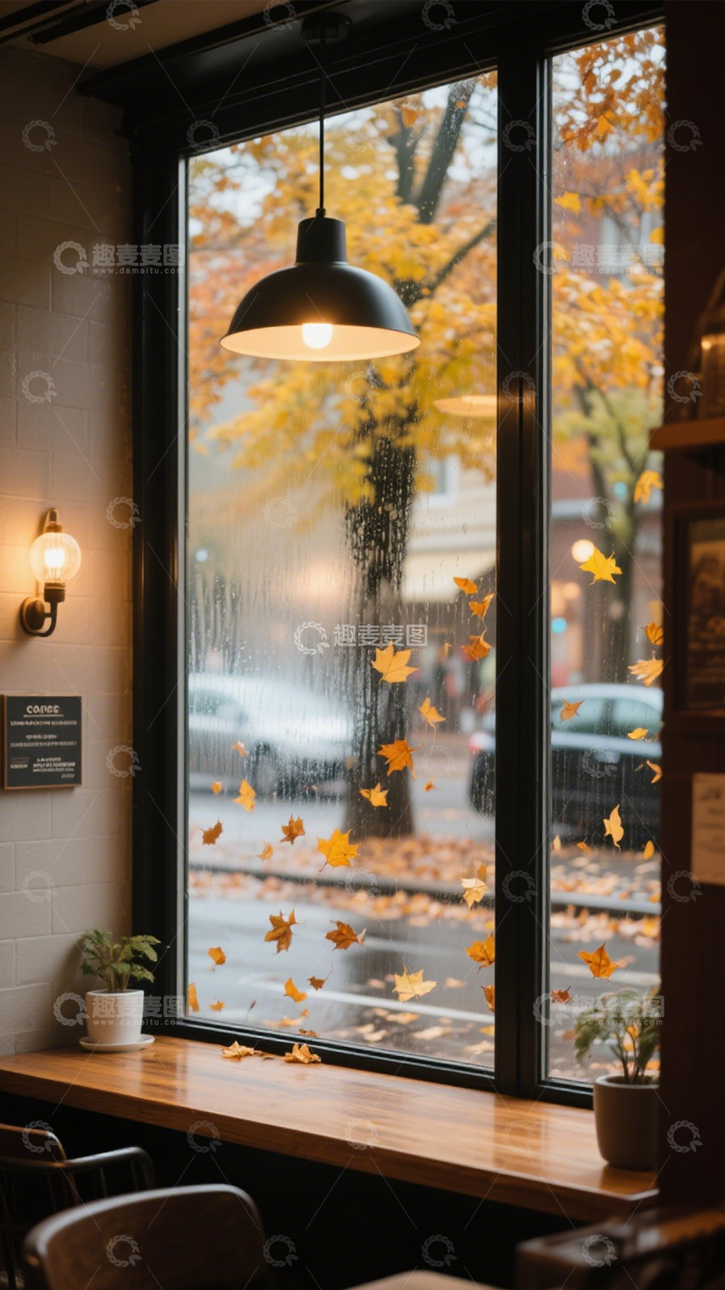 高清大图下载【趣麦麦图】窗景秋意咖啡馆静谧氛围