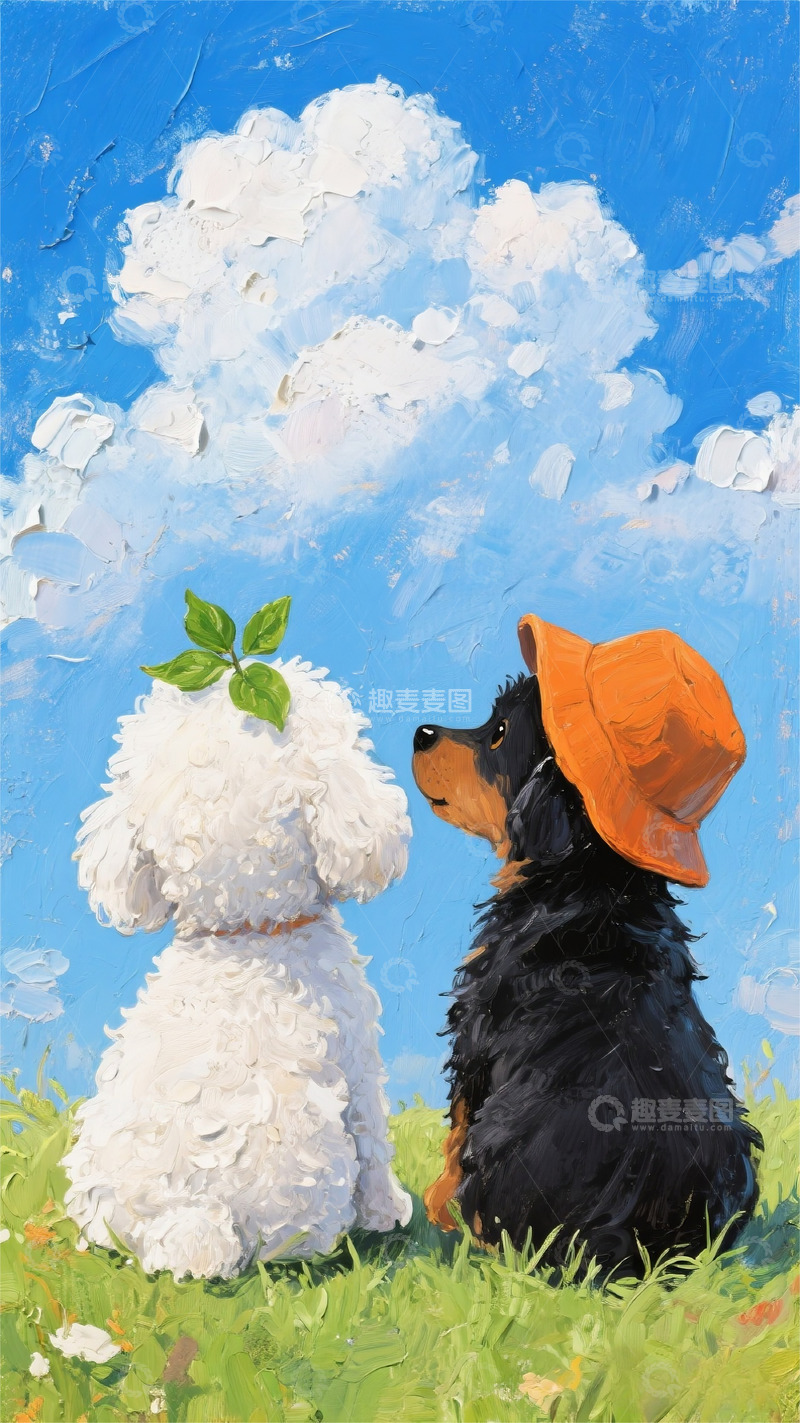 高清大图下载【趣麦麦图】小猫小狗情侣可爱动物桌面壁纸天空蒲公英4