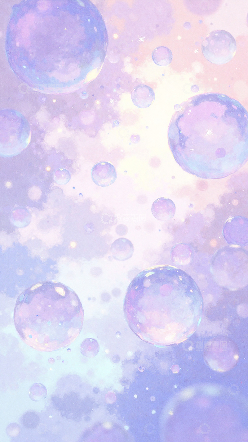 高清大图下载【趣麦麦图】紫色水彩泡泡柔和唯美背景素材插画