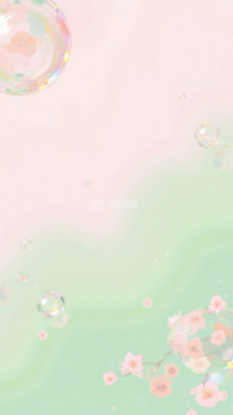 高清大图下载【趣麦麦图】粉绿清新渐变色彩梦幻泡泡创意背景