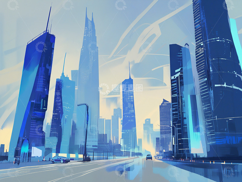 高清大图下载【趣麦麦图】大气光束创意未来城市