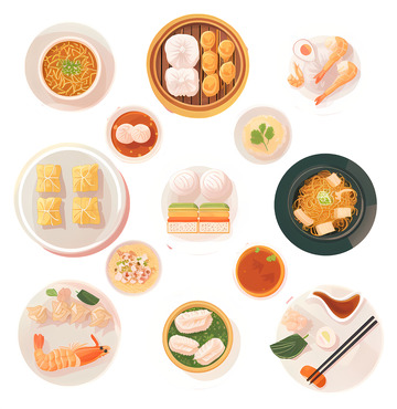 亚洲美食拼盘高清透明免抠png图片素材