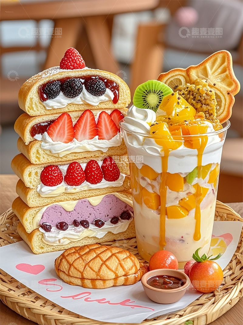 高清大图下载【趣麦麦图】甜品小吃蛋糕泡芙慕斯下午茶菜单商品图1