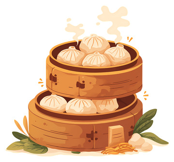 木篮装蒸饺子高清透明免抠png图片素材