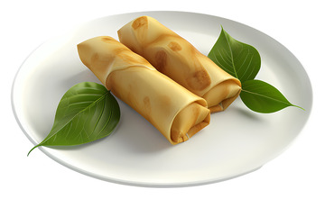 菜叶配春卷盘高清透明免抠png图片素材