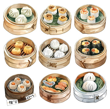 竹蒸笼装什锦点心高清透明免抠png素材