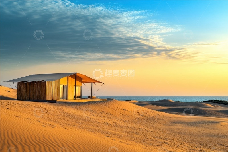高清大图下载【趣麦麦图】沙漠里的观光房屋建筑