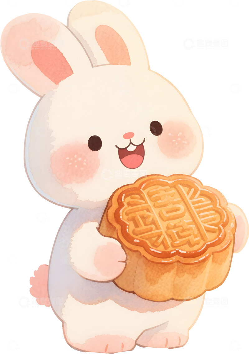 高清大图下载【趣麦麦图】卡通兔子月饼插画