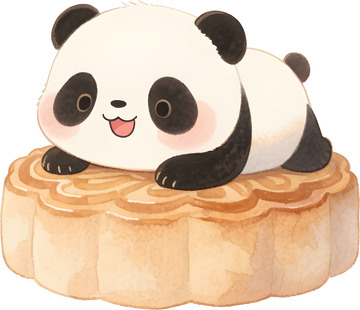 水彩熊猫月饼插画