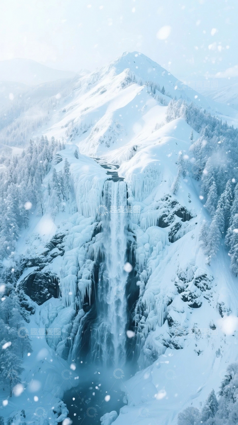 高清大图下载【趣麦麦图】冰雪覆盖下的高山飞瀑4