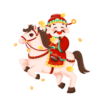 卡通喜庆马年财神爷骑马海报元素