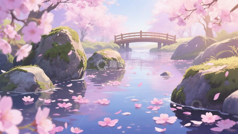 高清大图下载【趣麦麦图】小桥流水花瓣