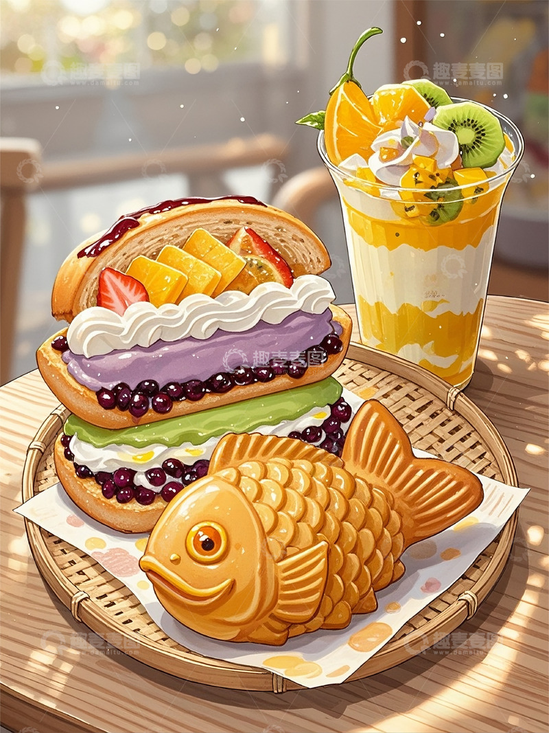高清大图下载【趣麦麦图】蛋糕甜品水果下午茶手绘食物包装商品图片8