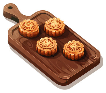 木托盘上的传统月饼高清透明免抠png素材