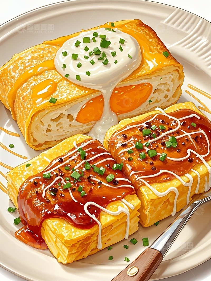 高清大图下载【趣麦麦图】蛋糕甜品水果下午茶手绘食物包装商品图片1