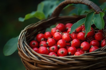 一篮子新鲜的山楂果