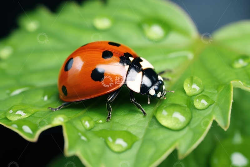 高清大图下载【趣麦麦图】趴在树叶上的一只瓢虫