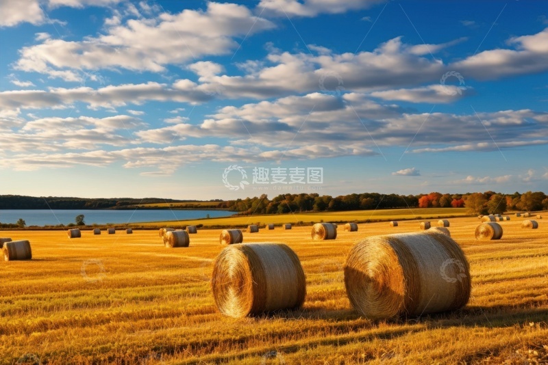 高清大图下载【趣麦麦图】农田里卷起的草垛摄影