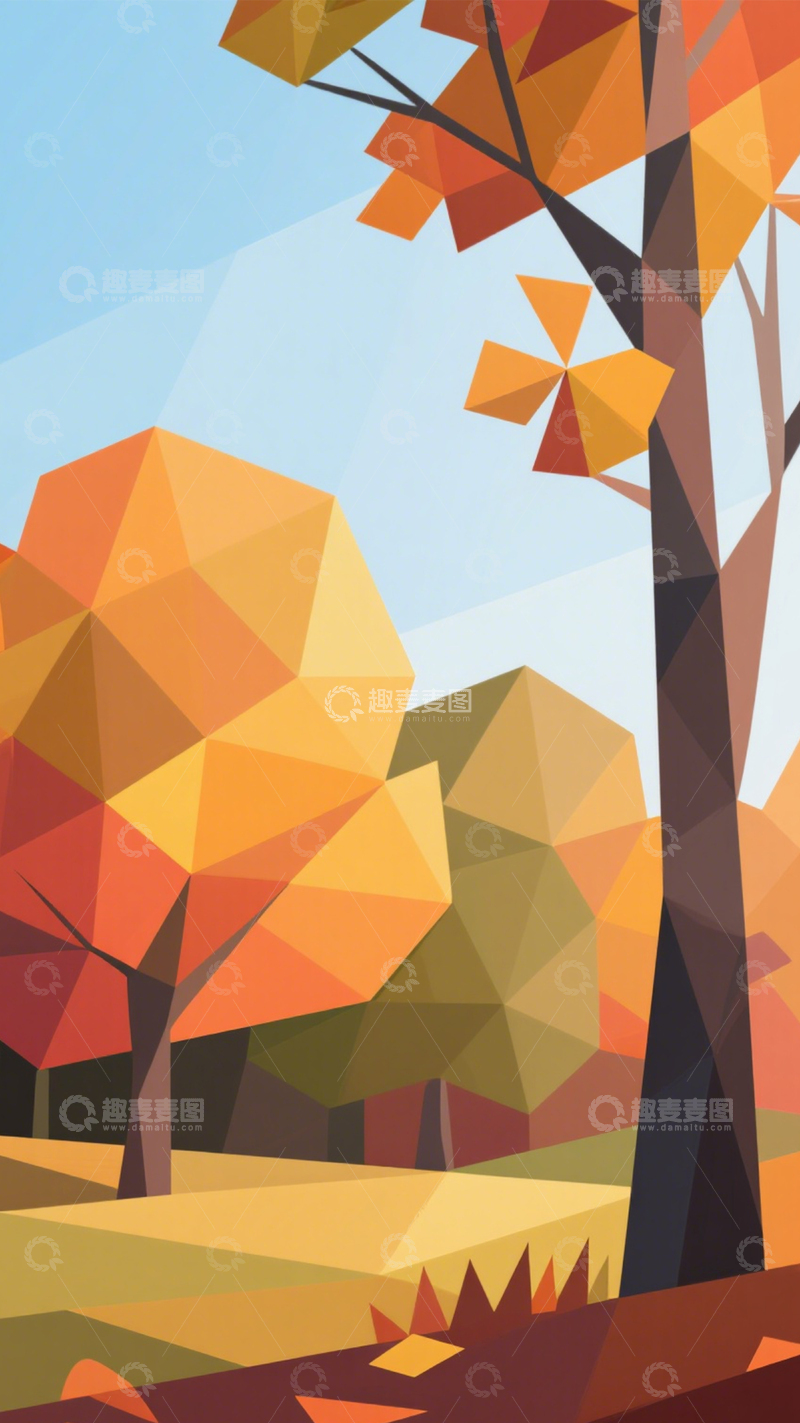 高清大图下载【趣麦麦图】几何秋林抽象艺术色彩2
