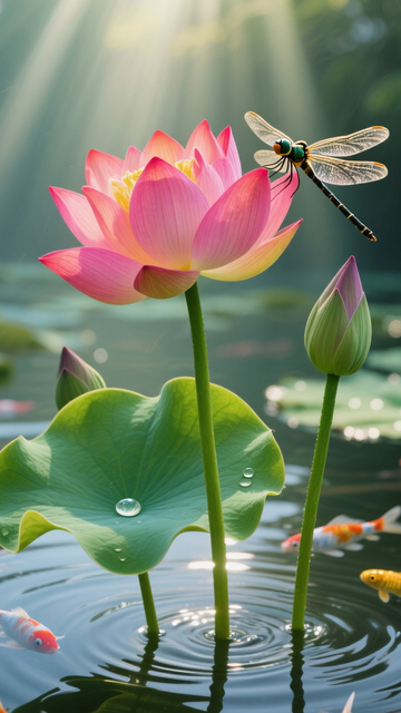 荷花蜻蜓荷叶阳光