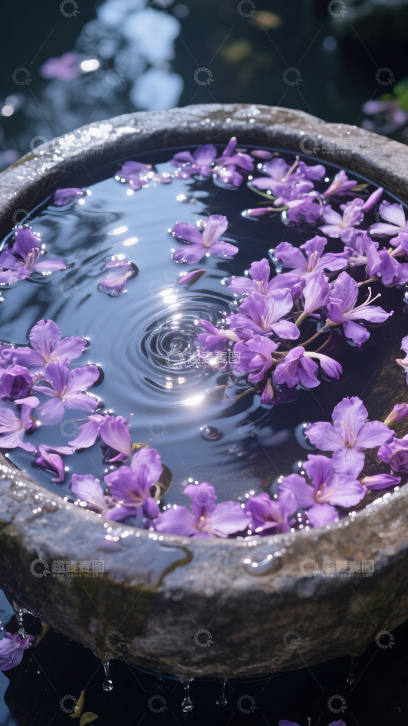 高清大图下载【趣麦麦图】水中的紫藤花瓣