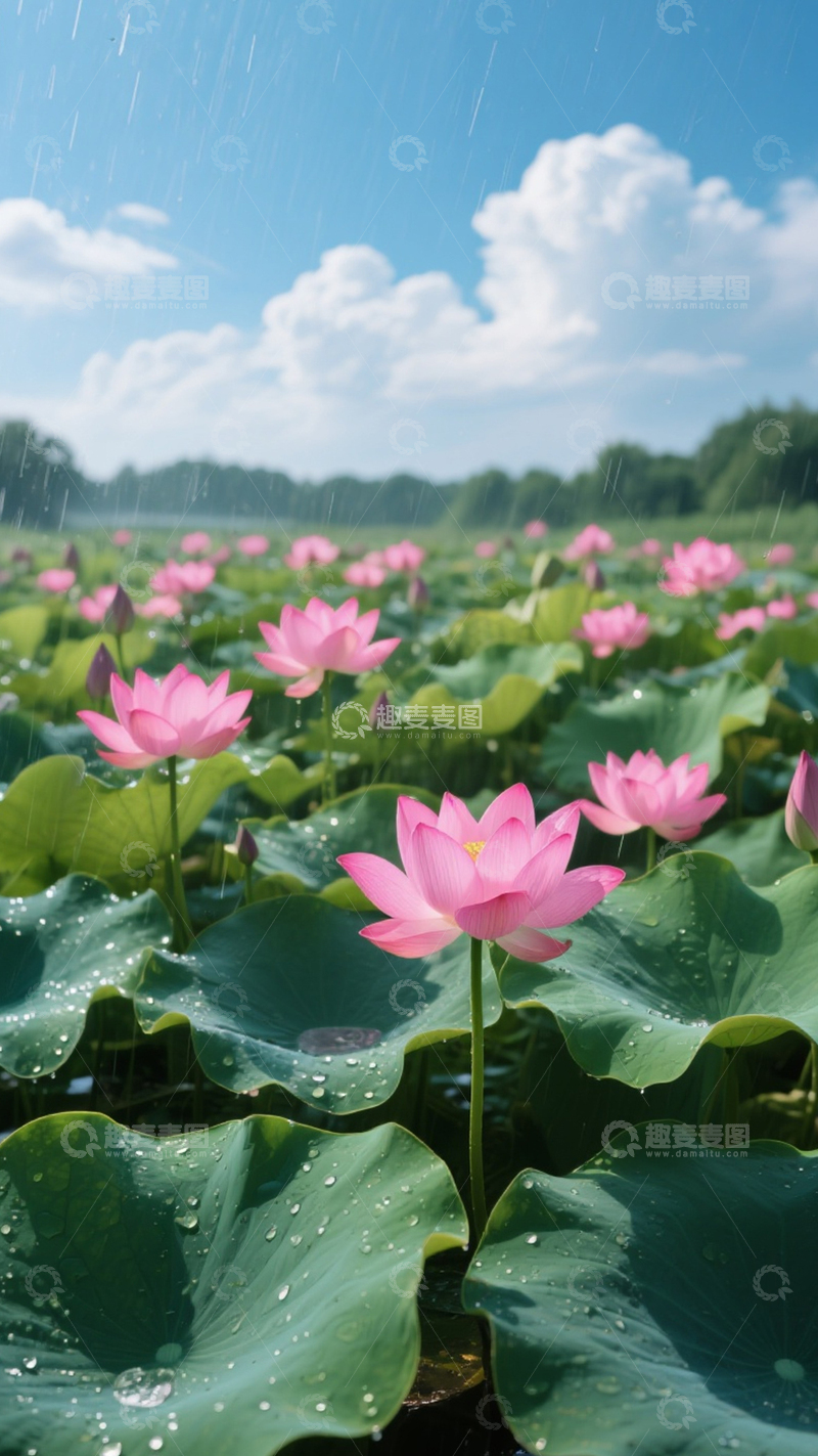 高清大图下载【趣麦麦图】蓝天白云荷花美景