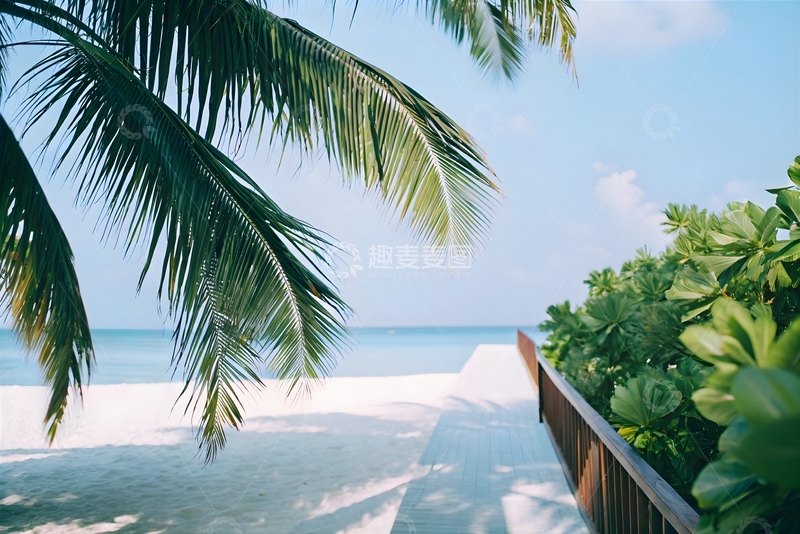 高清大图下载【趣麦麦图】海岛沙滩栈道海景