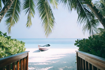 海岛沙滩小船海景