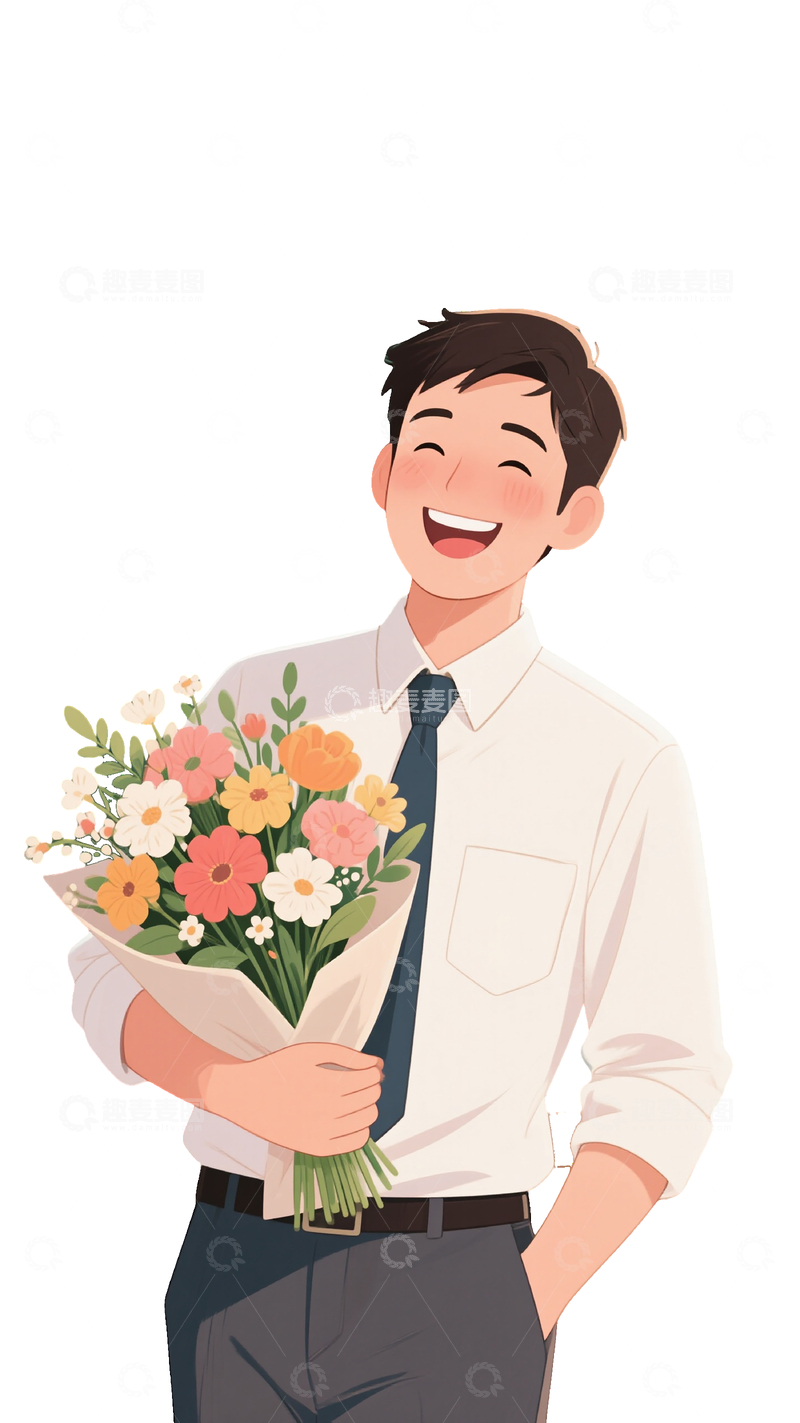 源文件下载【趣麦麦图】教师节男老师手捧花束人物插画素材