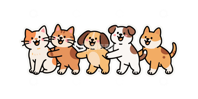 一排可爱的宠物
