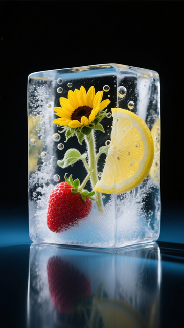 冰中向日葵草莓柠檬清凉