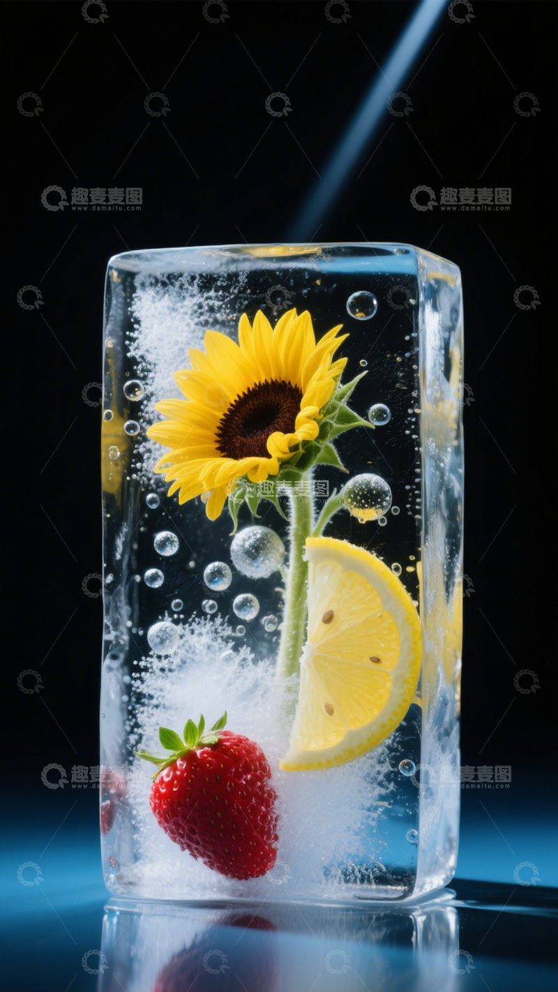 高清大图下载【趣麦麦图】冰中向日葵草莓柠檬清凉3