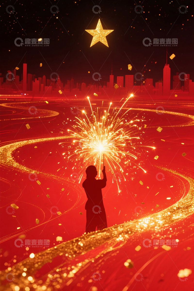 高清大图下载【趣麦麦图】国庆建党节海报背景6