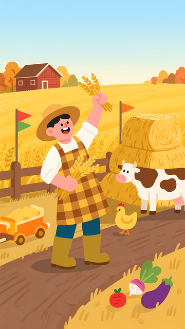 秋季丰收农场丰收场景插画