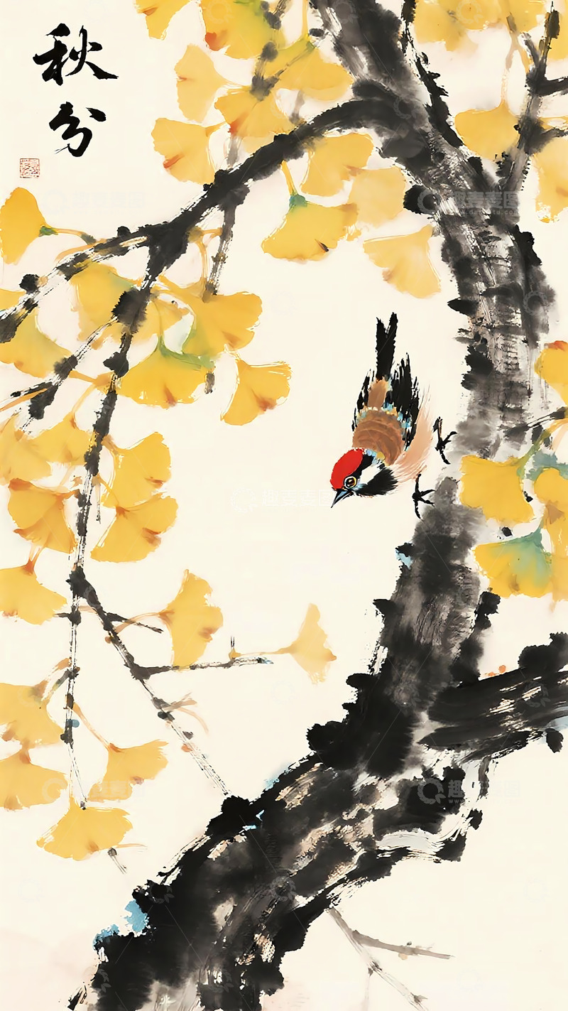 高清大图下载【趣麦麦图】秋分国风水墨插画海报