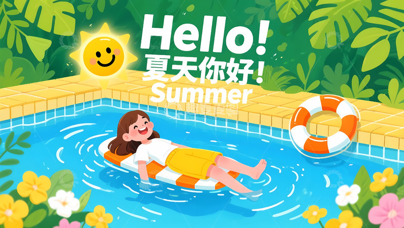 夏天你好卡通插画