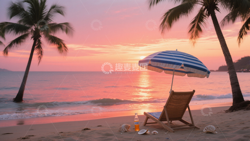 夕阳海滩海边休闲度假场景商业照片