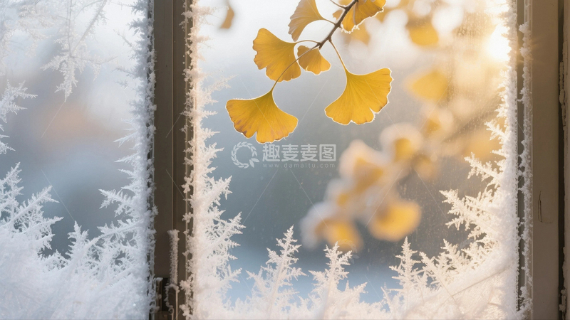 高清大图下载【趣麦麦图】霜降节气里窗子上的冰花7