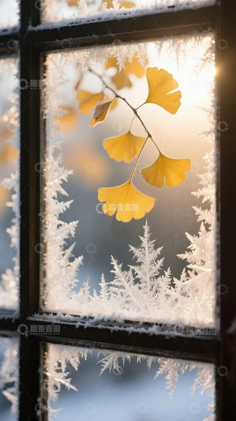 高清大图下载【趣麦麦图】霜降节气里窗子上的冰花2