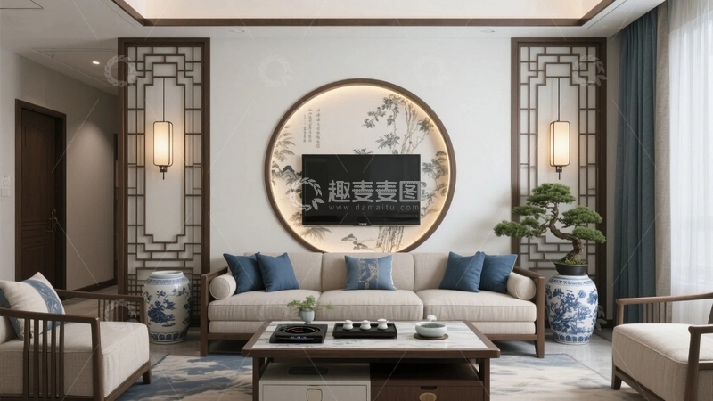 高清大图下载【趣麦麦图】雅致中式风格客厅效果图2