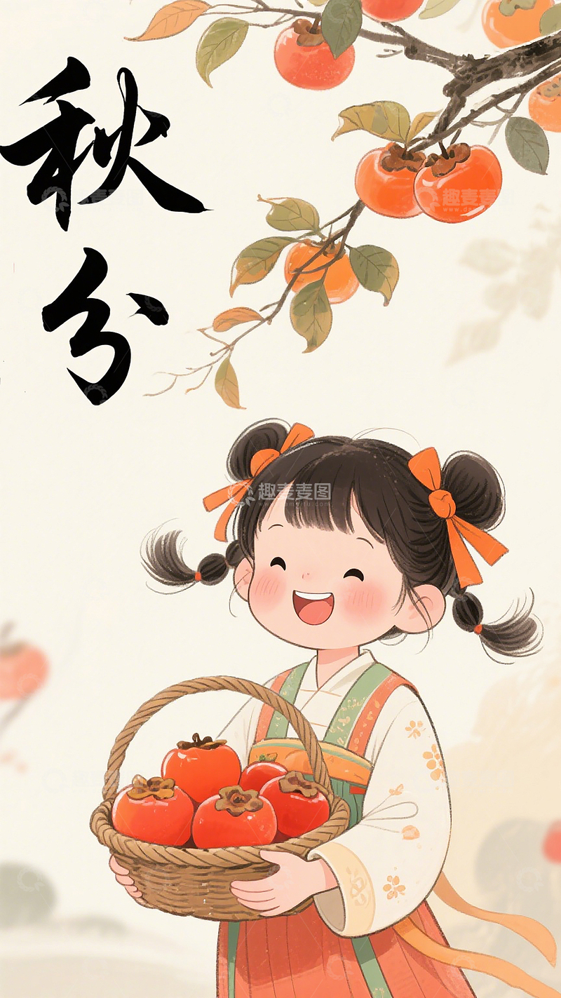 高清大图下载【趣麦麦图】秋分节气海报插画素材儿童